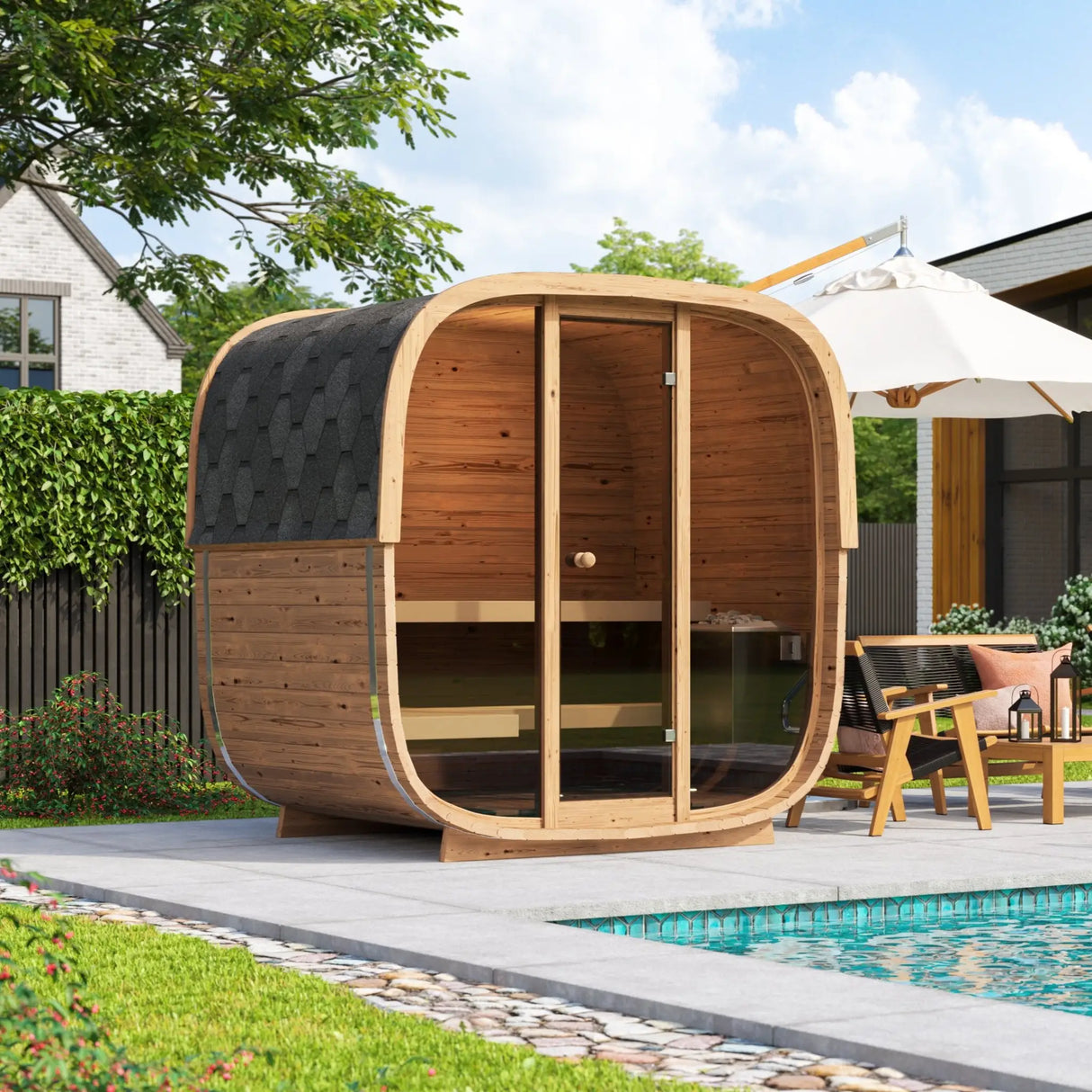 1.6m One Room Barrel Sauna - Outdoor Sauna