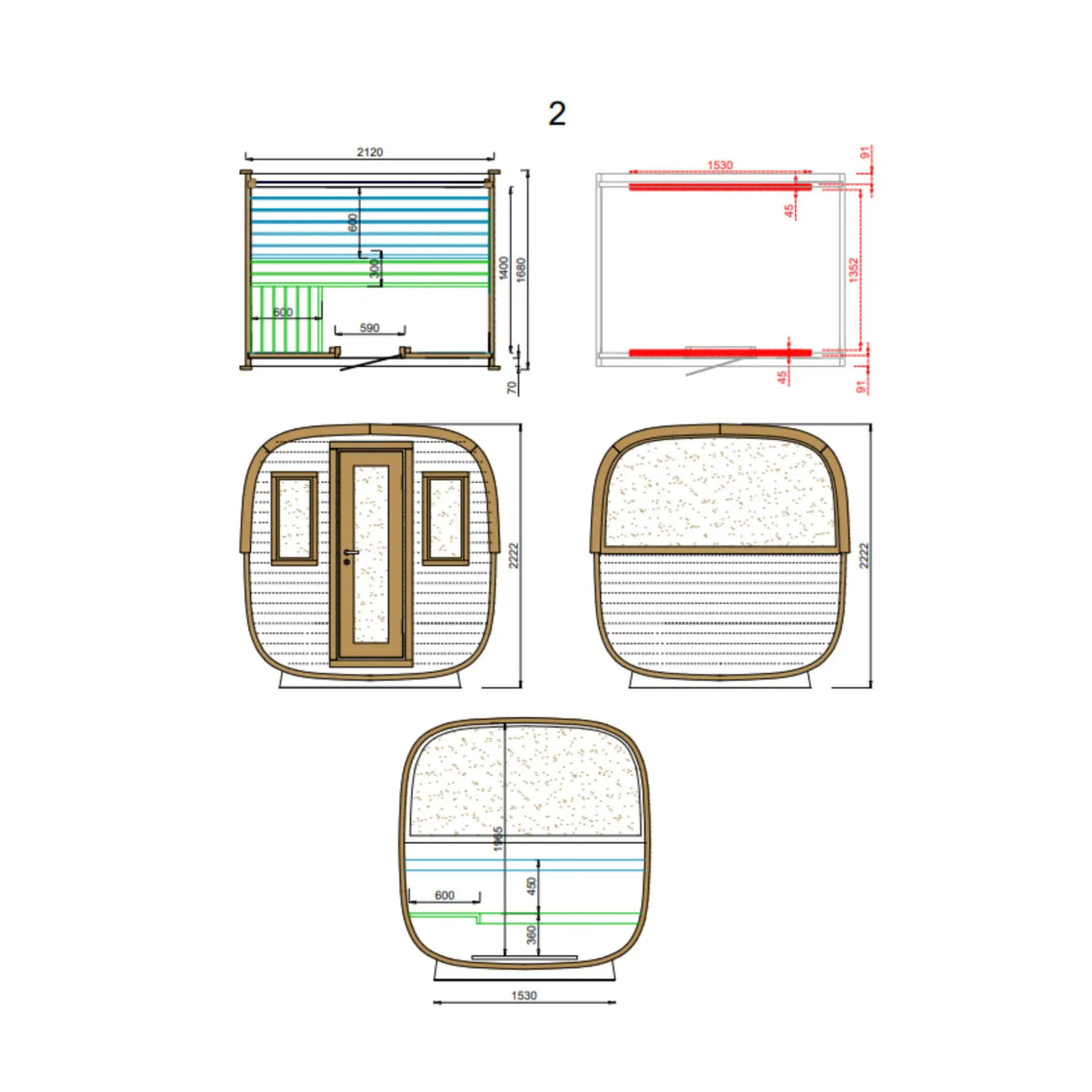 1.6m One Room Barrel Sauna - Outdoor Sauna