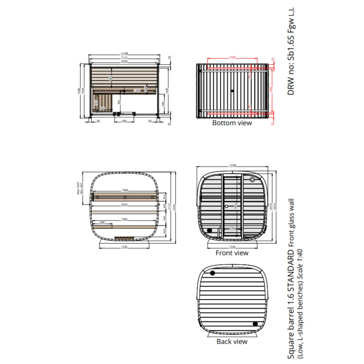 1.6m One Room Barrel Sauna - Outdoor Sauna