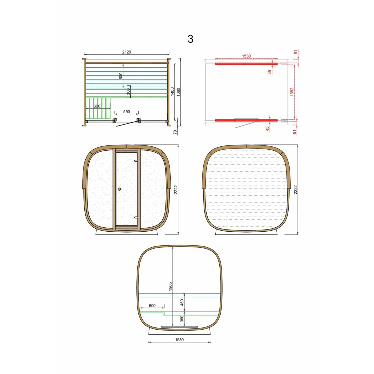 1.6m One Room Barrel Sauna - Outdoor Sauna