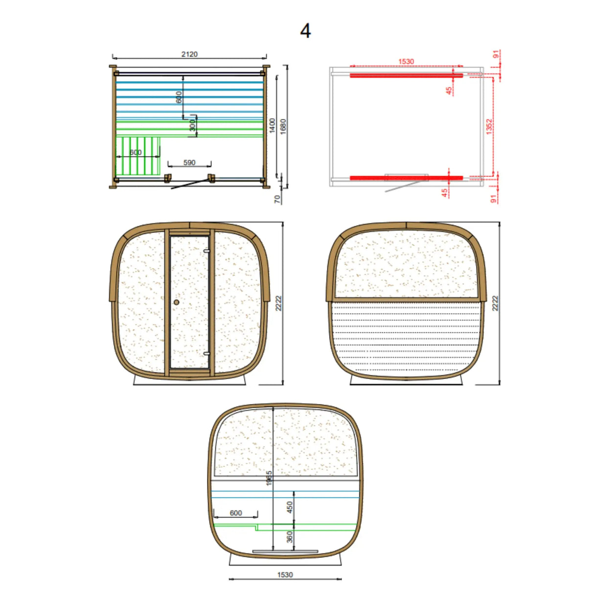 1.6m One Room Barrel Sauna - Outdoor Sauna