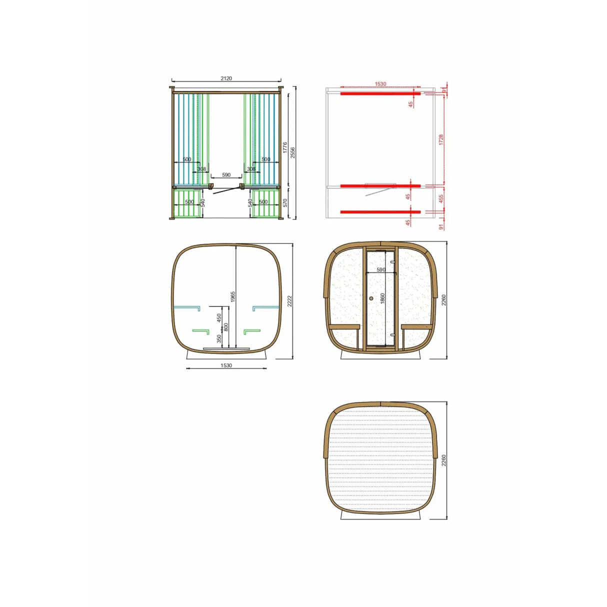 2.5m Square Sauna Barrel - Outdoor Sauna