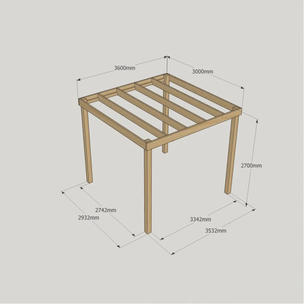 Light Green / 3.0m x 3.6m - Box Garden Pergola - 3.0m Width