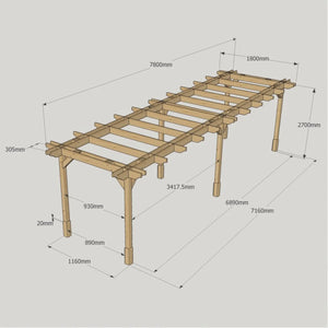 Light Green / 1.8m x 7.8m - Double Premium Pergola - 1.8m