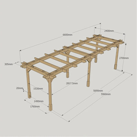 Light Green / 2.4m x 6.6m - Double Premium Pergola - 2.4m