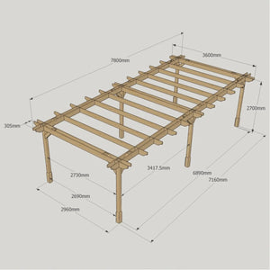 Light Green / 3.6m x 7.8m - Double Premium Pergola - 3.6m