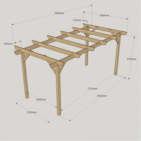 Rustic Brown / 1.8m x 3.6m - Garden Pergola - 1.8m Width