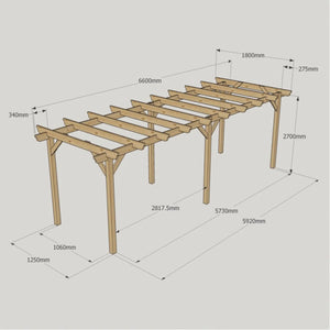 Rustic Brown / 1.8m x 6.6m - Garden Pergola - 1.8m Width