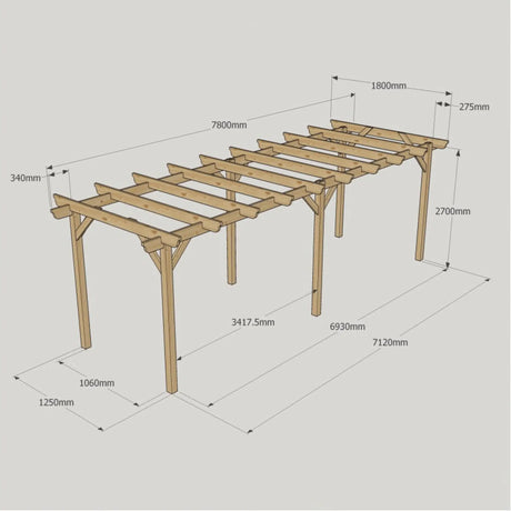 Rustic Brown / 1.8m x 7.8m - Garden Pergola - 1.8m Width