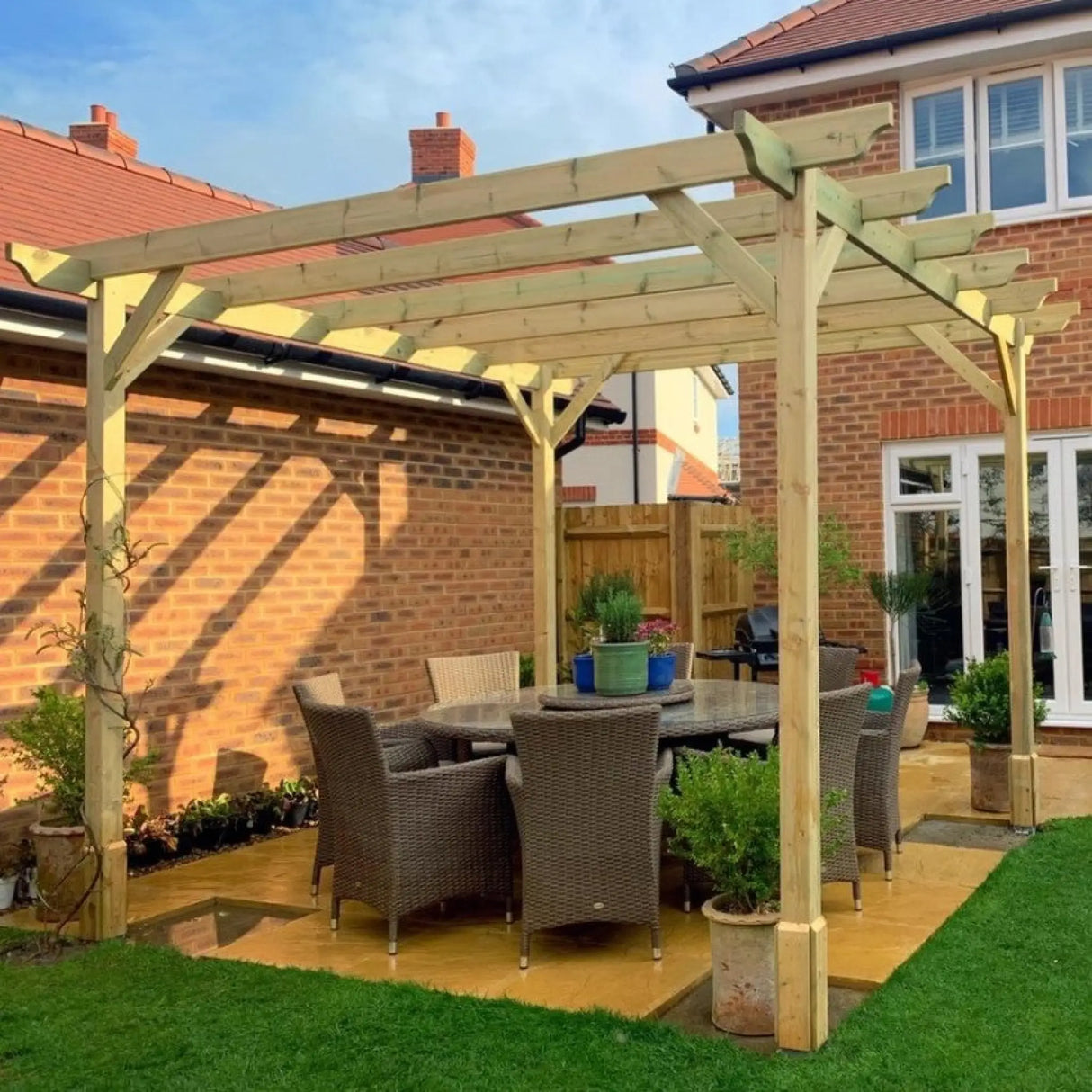 Light Green / 3m x 3m - Garden Pergola - 3m Width - Wooden