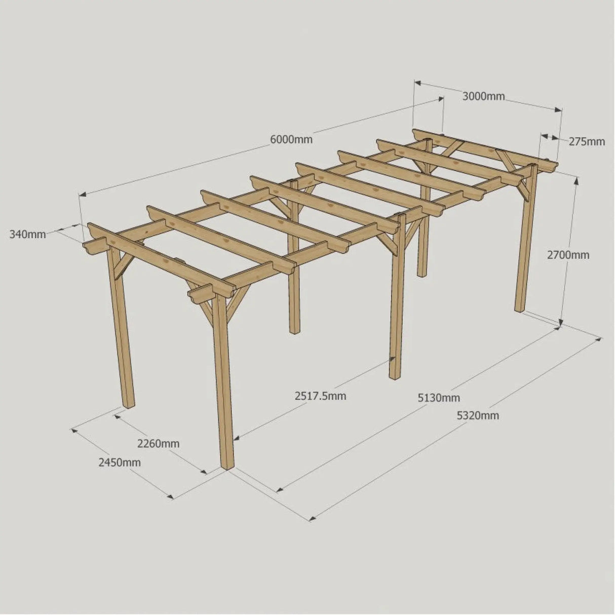 Light Green / 3m x 6m - Garden Pergola - 3m Width - Wooden