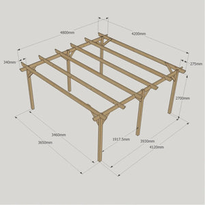 Rustic Brown / 4.2m x 4.8m - 6 Post - Garden Pergola - 4.2m