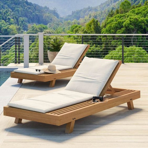 Rustic Teak Wood Outdoor Chaise Lounge Chair