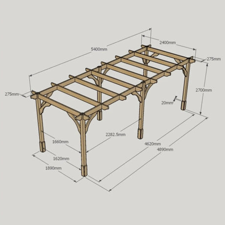 Rustic Brown / 2.4m x 5.4m - Premium Pergola - 2.4m Width