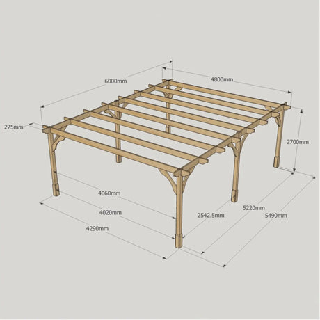 Rustic Brown / 4.8m x 6m - Premium Pergola - 4.8m Width