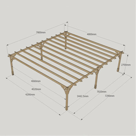 Rustic Brown / 4.8m x 7.8m - Premium Pergola - 4.8m Width