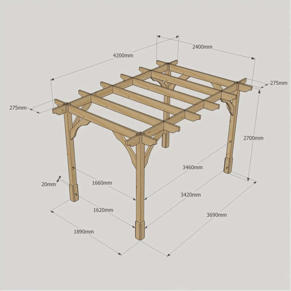 Light Green / 2.4m x 4.2m - 4 Post - Premium Pergola - 2.4m