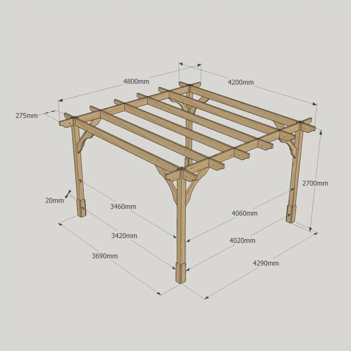 Light Green / 4.2m x 4.8m - 4 Post - Premium Pergola - 4.2m