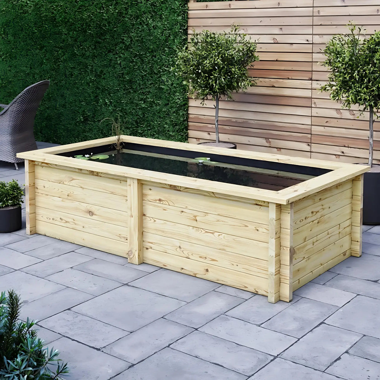 640mm / 1.2m x 1.5m / Light Green - Raised Wooden Pond