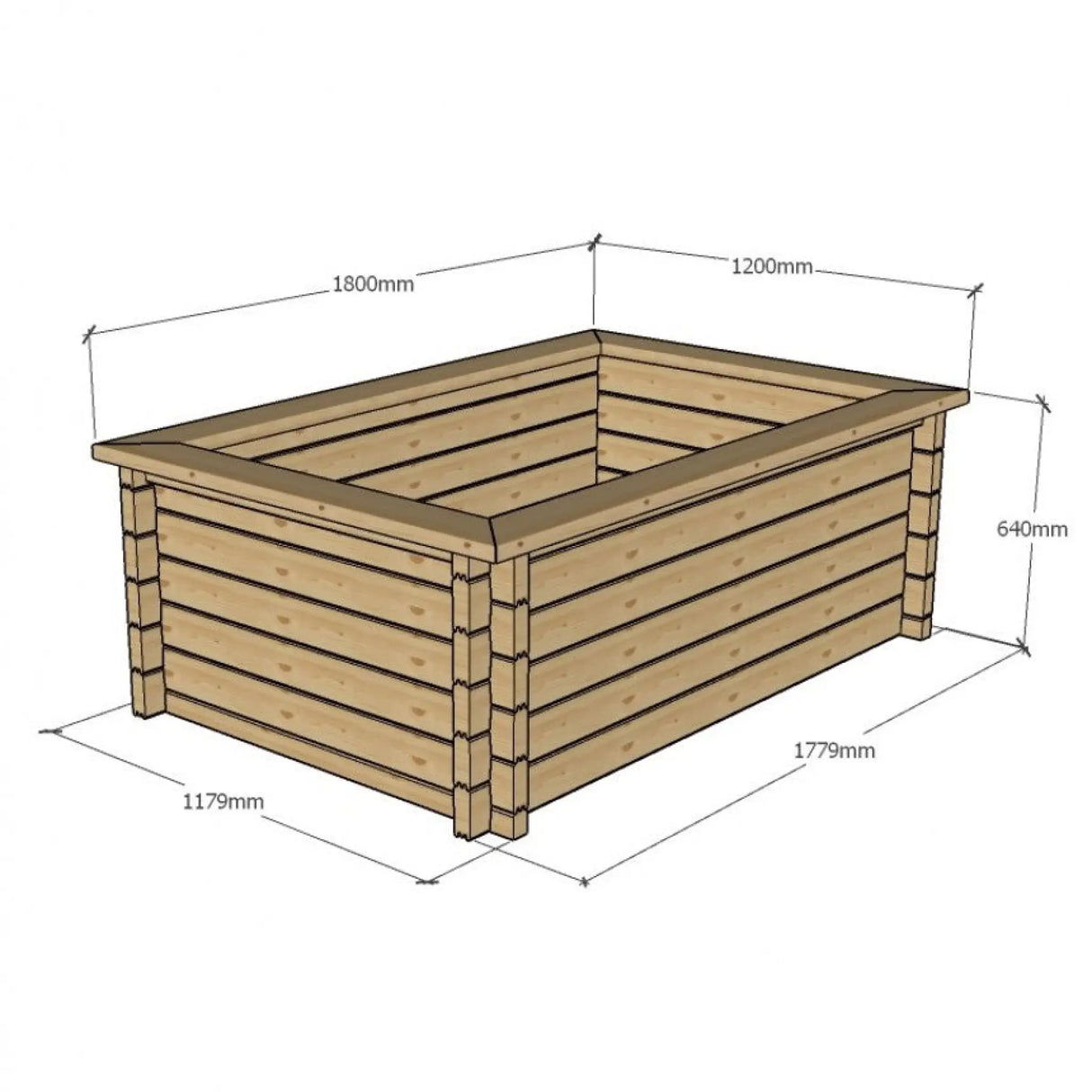 640mm / 1.2m x 1.8m / Light Green - Raised Wooden Pond