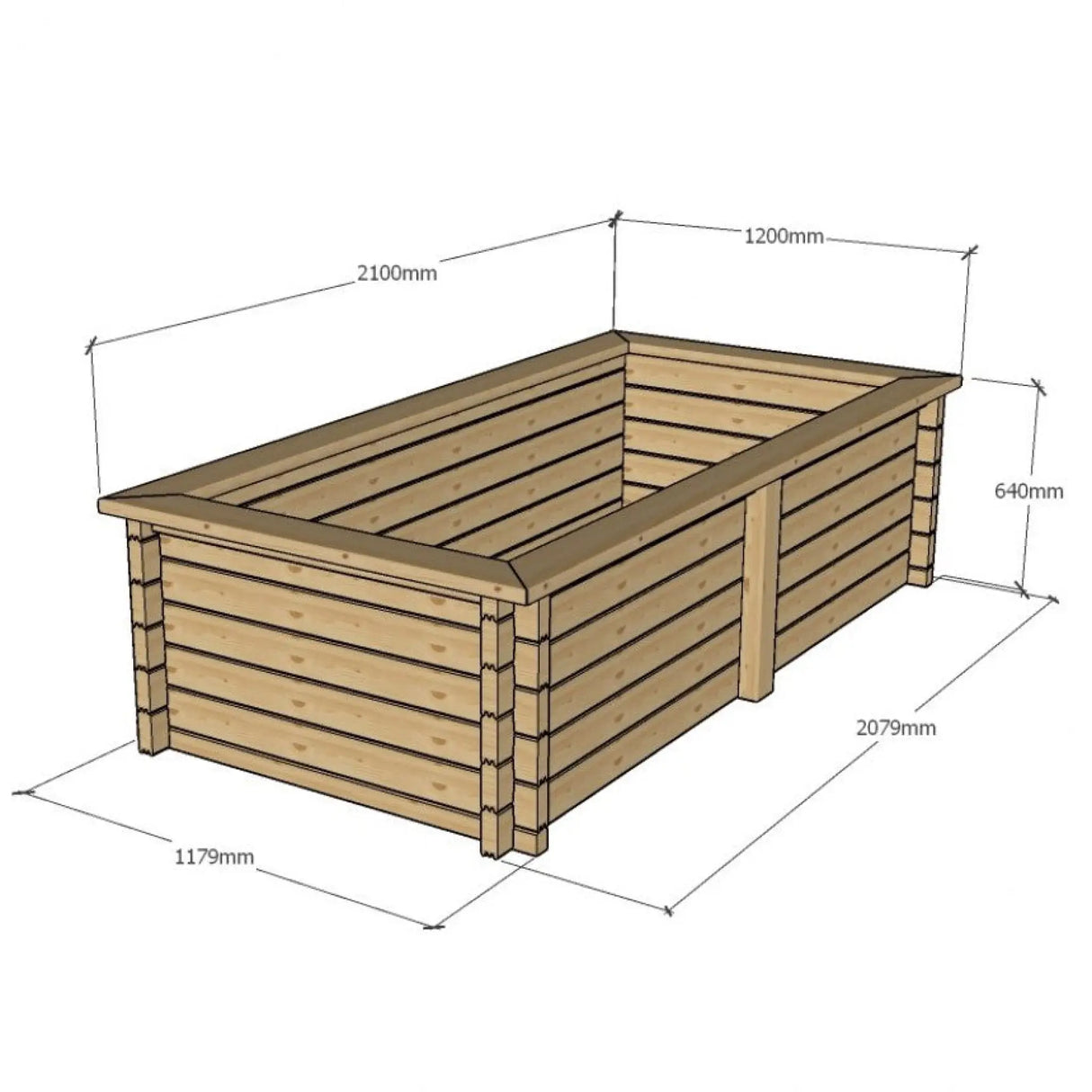 640mm / 1.2m x 2.1m / Rustic Brown - Raised Wooden Pond