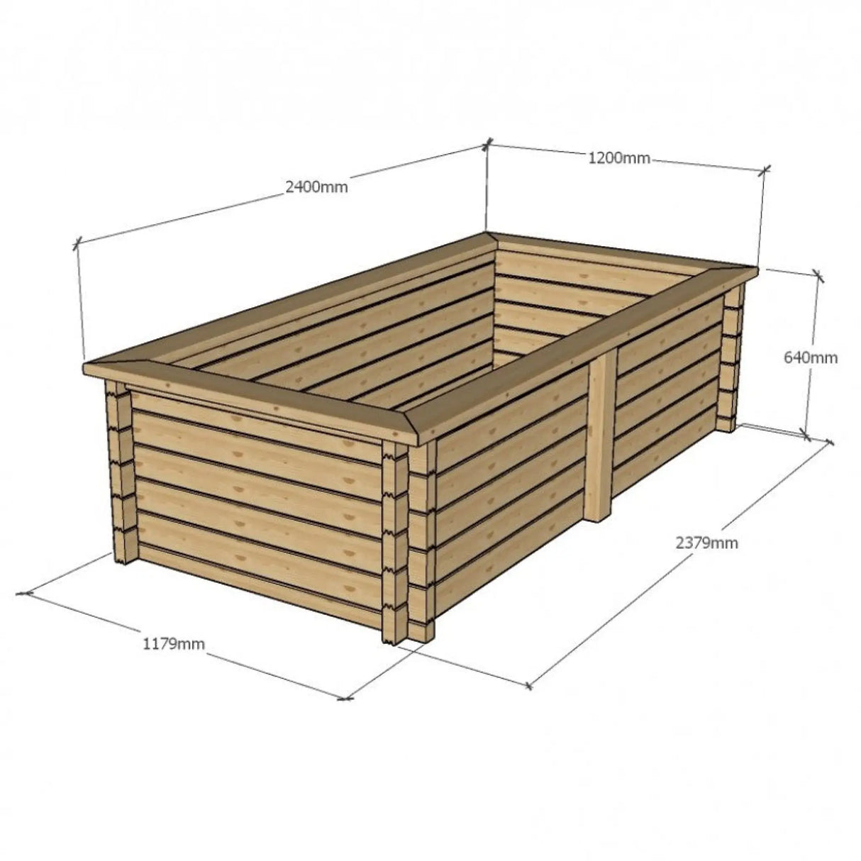 640mm / 1.2m x 2.4m / Rustic Brown - Raised Wooden Pond