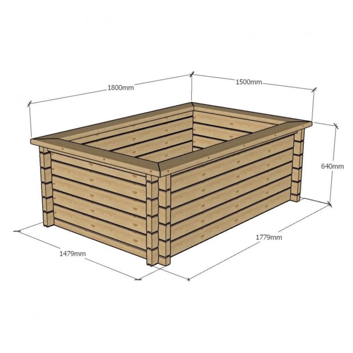 640mm / 1.5m x 1.8m / Light Green - Raised Wooden Pond