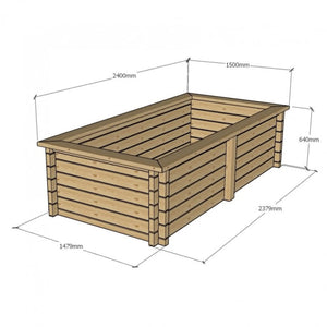 640mm / 1.5m x 2.4m / Rustic Brown - Raised Wooden Pond