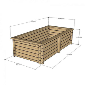 640mm / 1.8m x 2.4m / Rustic Brown - Raised Wooden Pond