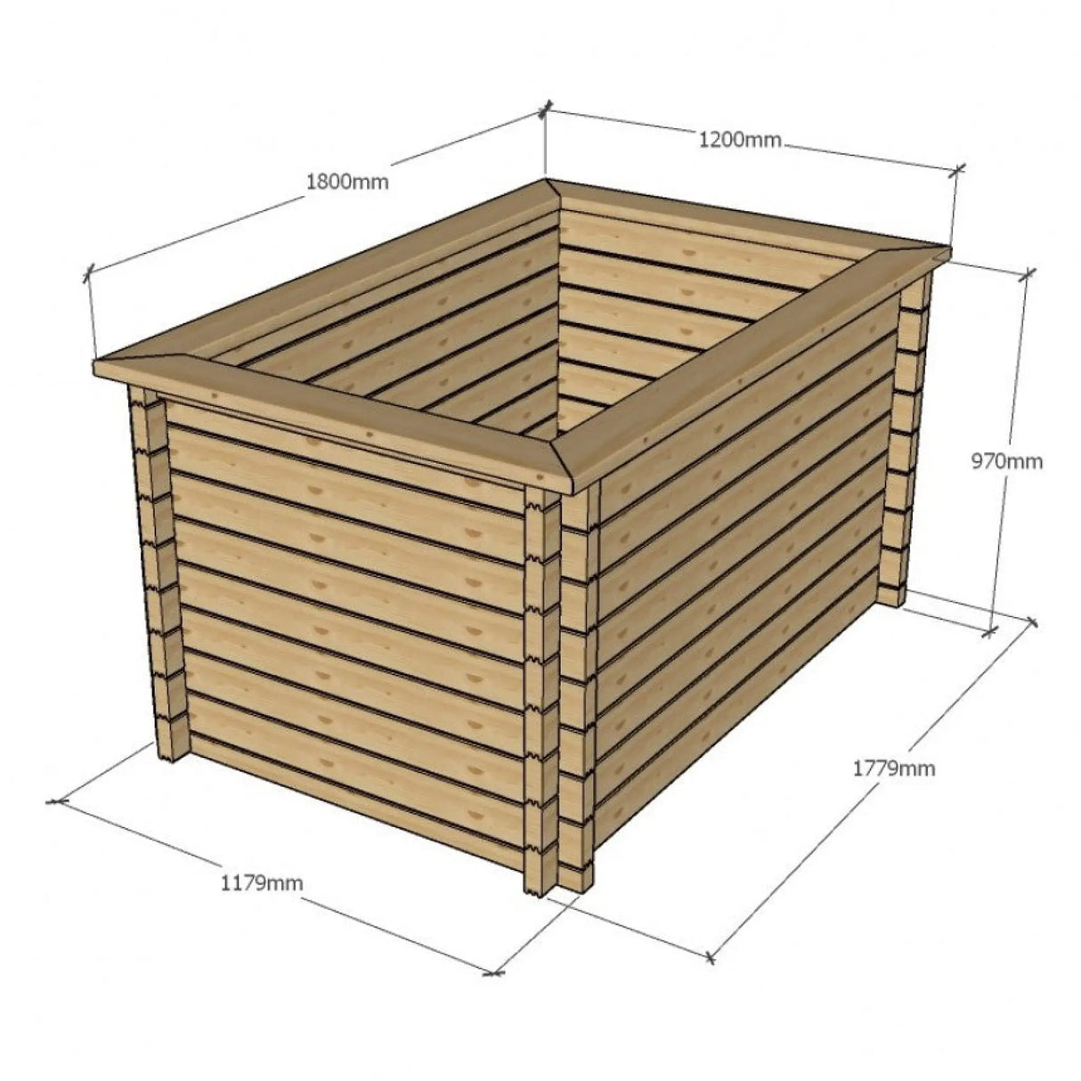 970mm / 1.2m x 1.8m / Light Green - Raised Wooden Pond