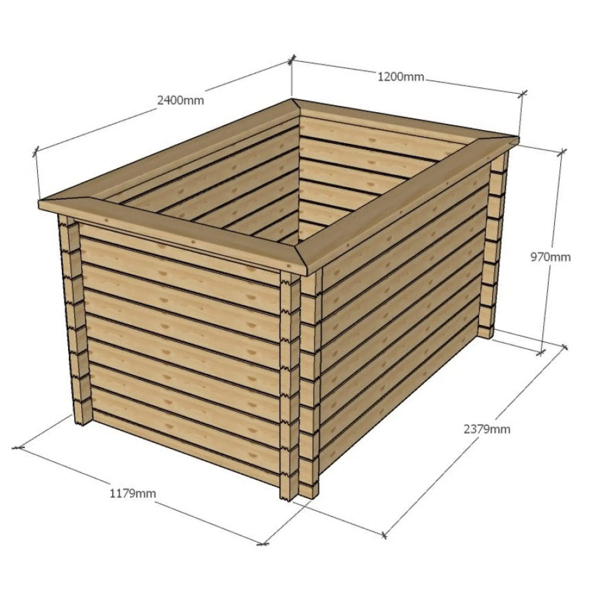 970mm / 1.2m x 2.4m / Light Green - Raised Wooden Pond