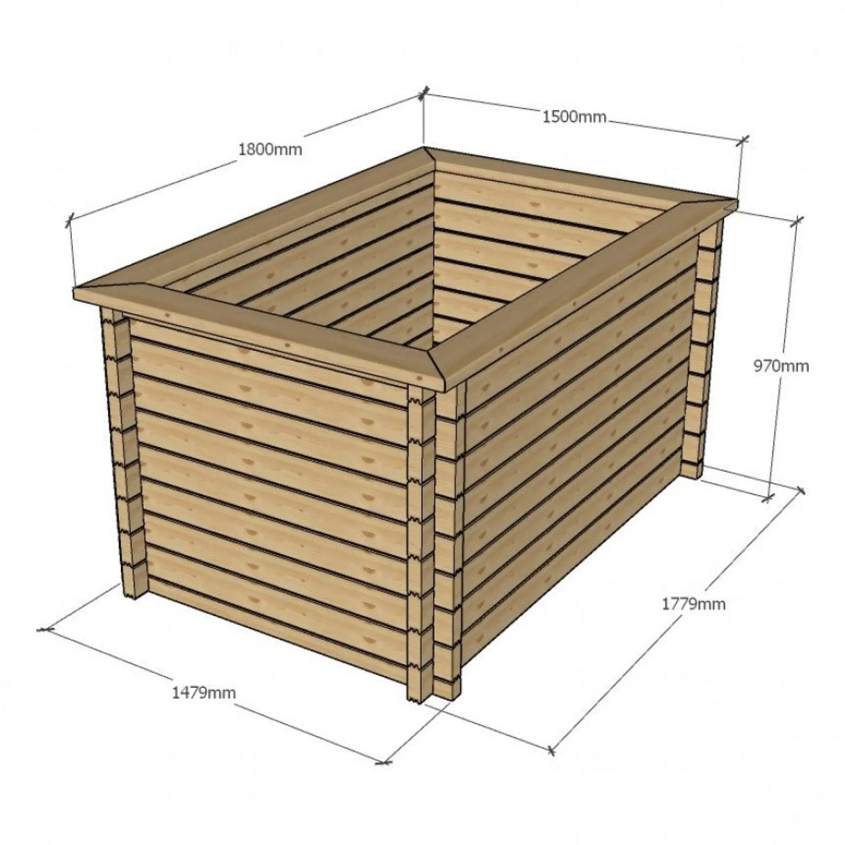 970mm / 1.5m x 1.8m / Light Green - Raised Wooden Pond