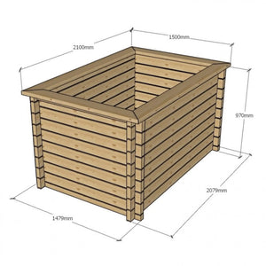 970mm / 1.5m x 2.1m / Light Green - Raised Wooden Pond