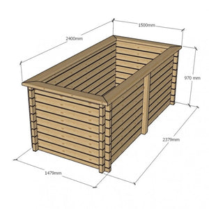 970mm / 1.5m x 2.4m / Light Green - Raised Wooden Pond