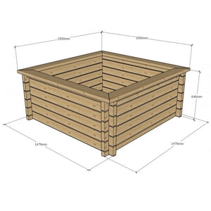 640mm / 1.5m x 1.5m / Light Green - Raised Wooden Pond