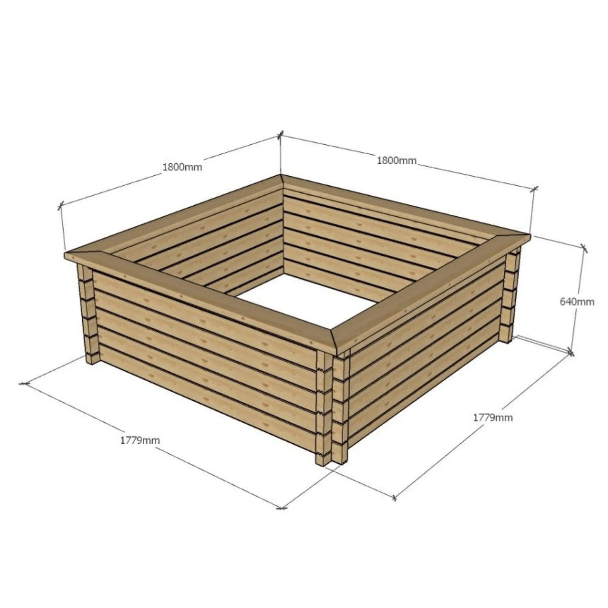 640mm / 1.8m x 1.8m / Light Green - Raised Wooden Pond