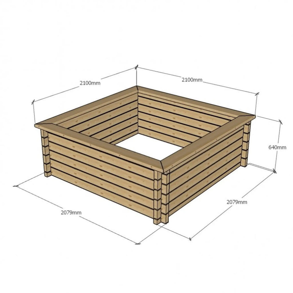 640mm / 2.1m x 2.1m / Light Green - Raised Wooden Pond