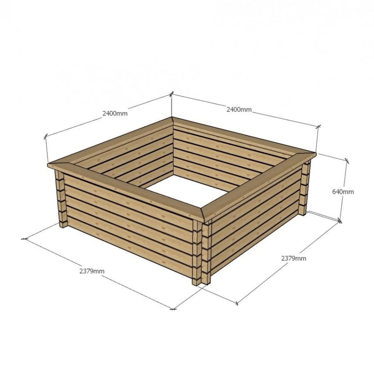 640mm / 2.4m x 2.4m / Light Green - Raised Wooden Pond