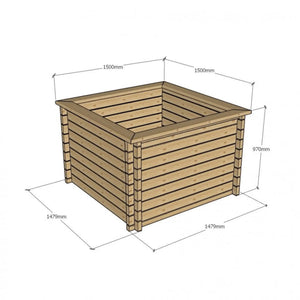 970mm / 1.5m x 1.5m / Rustic Brown - Raised Wooden Pond