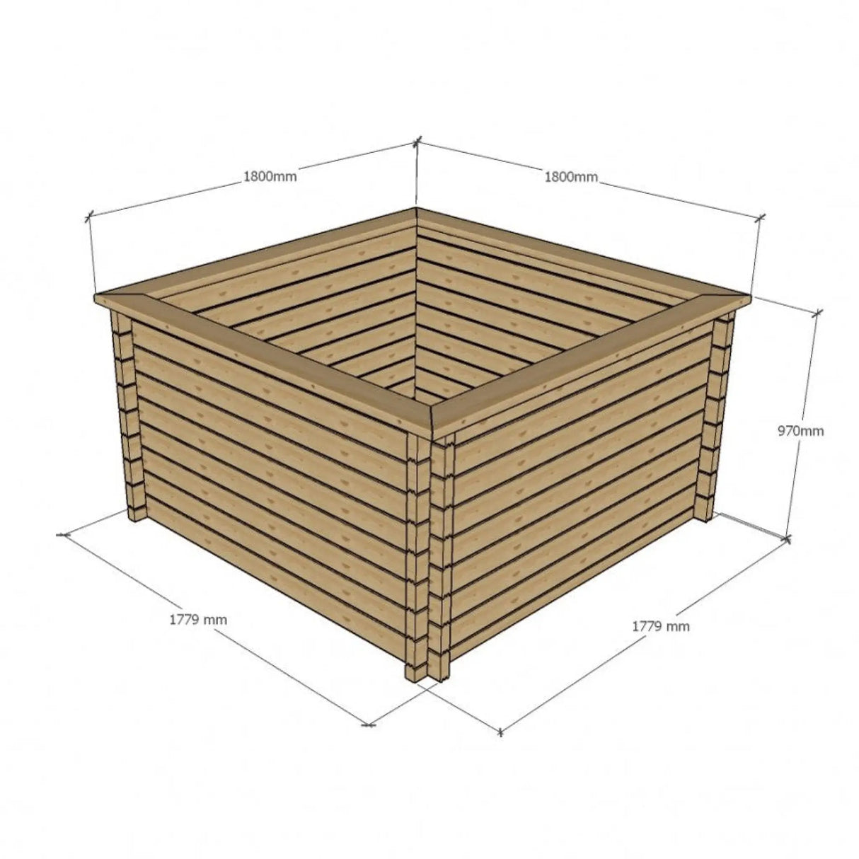 970mm / 1.8m x 1.8m / Light Green - Raised Wooden Pond