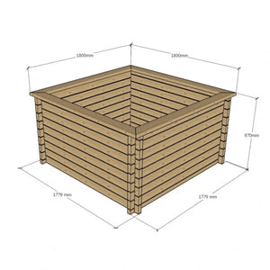 970mm / 1.8m x 1.8m / Rustic Brown - Raised Wooden Pond