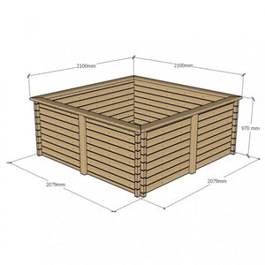 970mm / 2.1m x 2.1m / Rustic Brown - Raised Wooden Pond