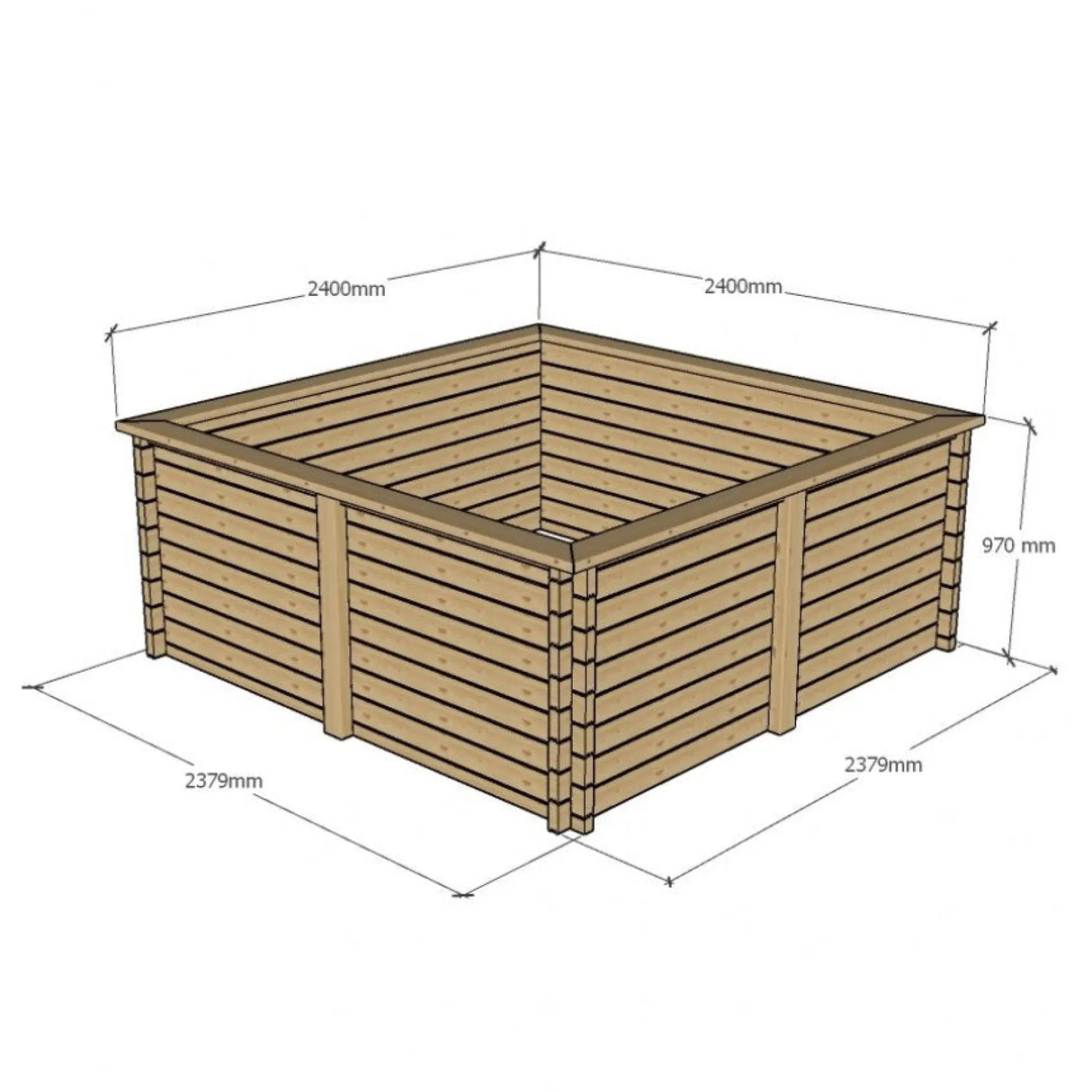 970mm / 2.4m x 2.4m / Light Green - Raised Wooden Pond