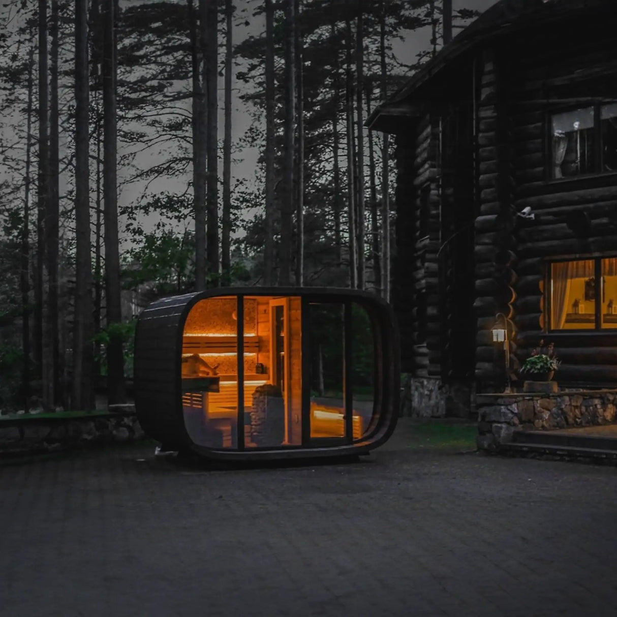 Round Cube Double With Changing Room - Outdoor Sauna